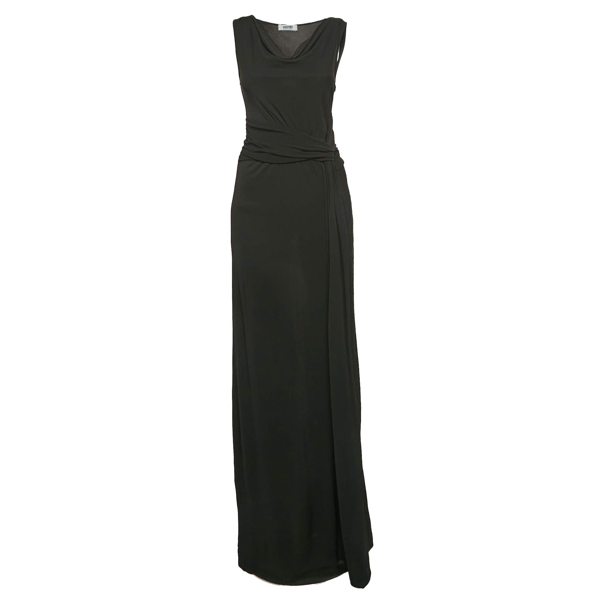 Moschino Cheap and Chic Maxi Vestido de punto negro con detalle fruncido S