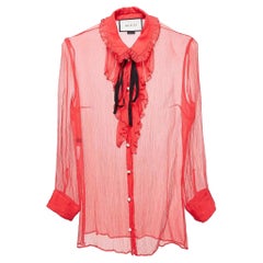 Gucci Rosa gerafftes durchsichtiges Hemd aus Chiffon M