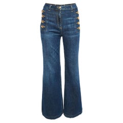 Elisabetta Franchi Blue Washed Denim Embellished Button Jeans S Waist 26"