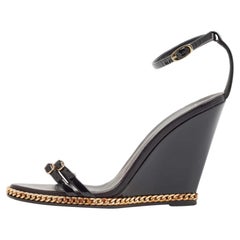 Giuseppe Zanotti Black Patent Leather Wedge Sandals Size 37