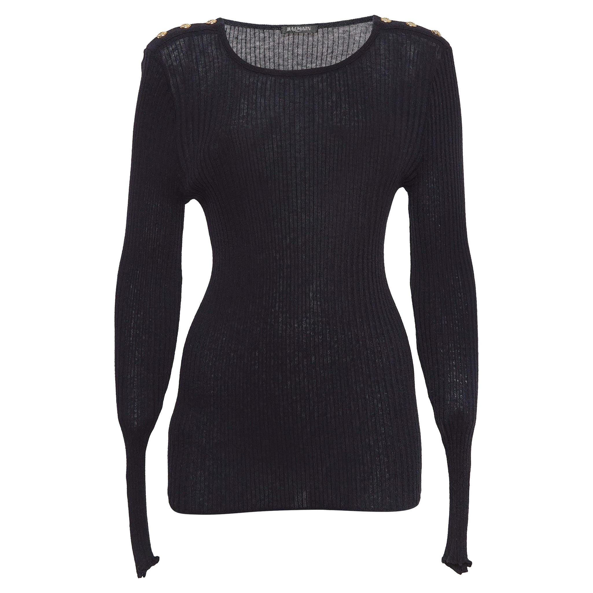 Balmain Black Rib Knit Button Detail Sweater M