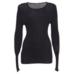 Balmain Black Rib Knit Button Detail Sweater M