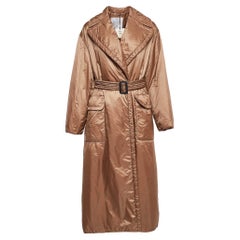 Max Mara Marrón Sintético Acolchado Abrigo Cameluxe Doble Pechera M
