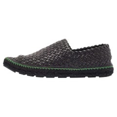 Bottega Veneta Black Intrecciato Leather Espadrille Loafers Size 43