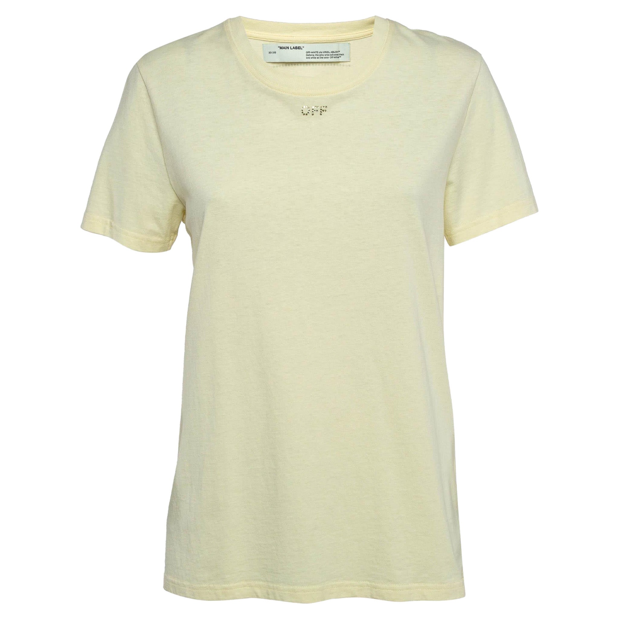 Maglietta Off-White Yellow Cotton Crystal Logo Embellished T. S. White