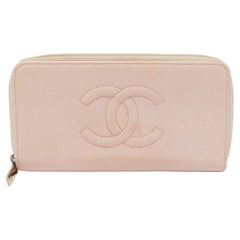 Chanel Pink Caviar Leather CC Timeless Zip Around Wallet