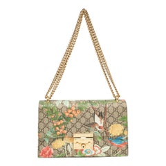 Gucci Mehrfarbige GG Tian Supreme Canvas Leder Medium Padlock Umhängetasche