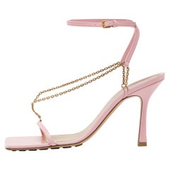 Bottega Veneta Pink Leather Chain Link T Strap Sandals Size 39