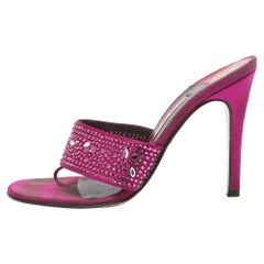 Gina Magenta Pink Satin Crystal Embellished Slide Sandals Size 38