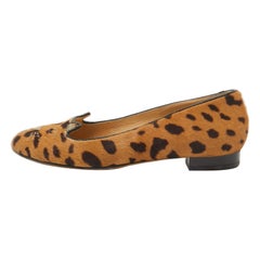 Charlotte Olympia Brown Leopard Print Calf Hair Cat Ballet Flats Size 38
