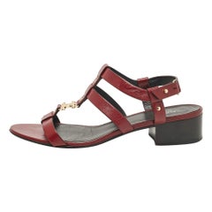 Celine Burgundy Leather Triomphe Ankle Strap Sandals Size 38