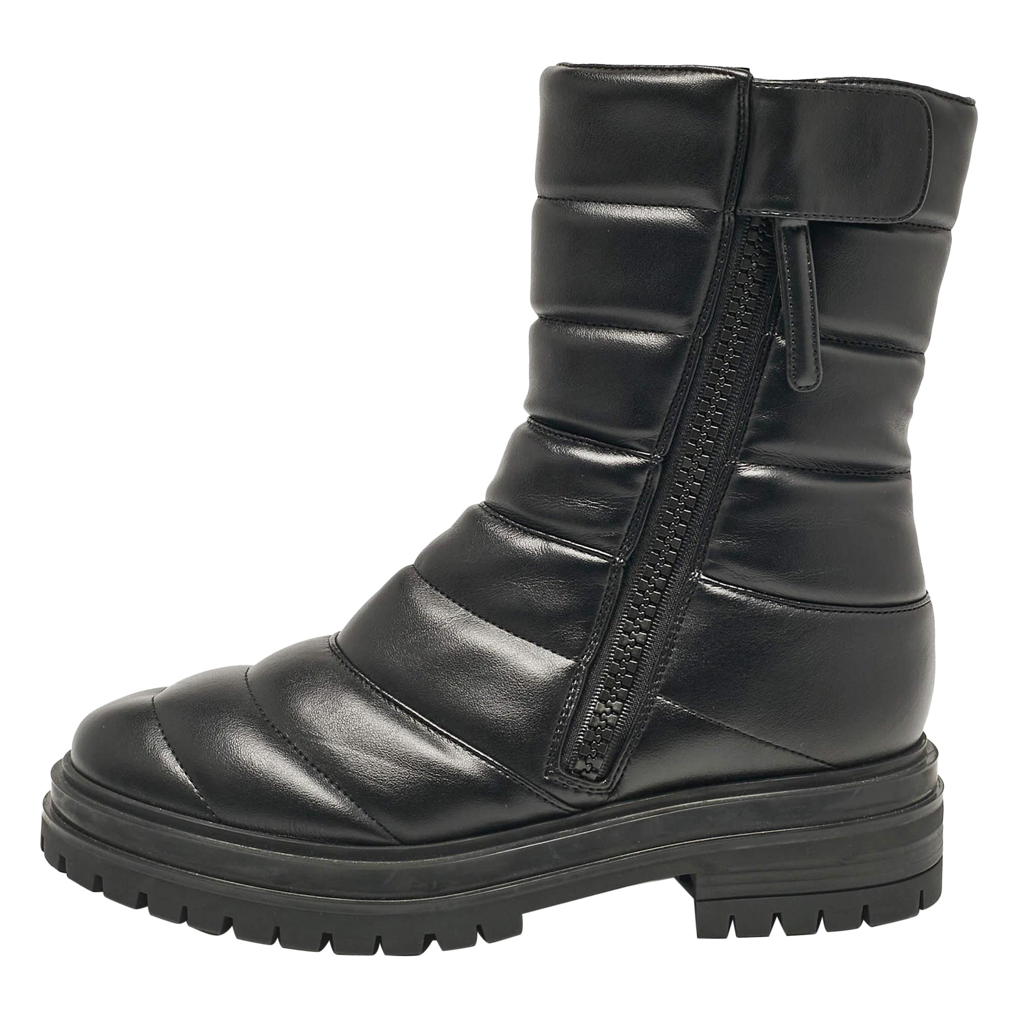 Gianvito Rossi Black Leather Eiko Padded Combat Boots Size 37 For Sale