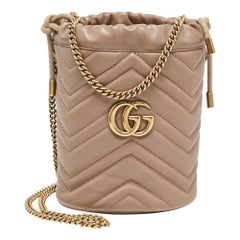 Gucci Beige Matelassé Leather Mini GG Marmont Torchon Bucket Bag