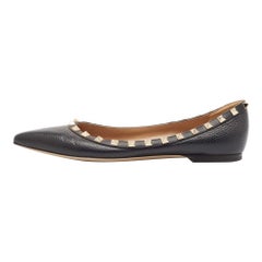 Valentino Black Leather Rockstud Ballet Flats Size 39