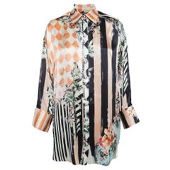 Balmain Mehrfarbig bedrucktes Satin-Seidenhemd S