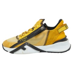 Fendi Yellow/Black Fabric and Mesh Flow Low Top Sneakers Size 40