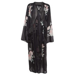Alessandra Rich Black Floral Print Lurex Silk Maxi Wrap Dress M