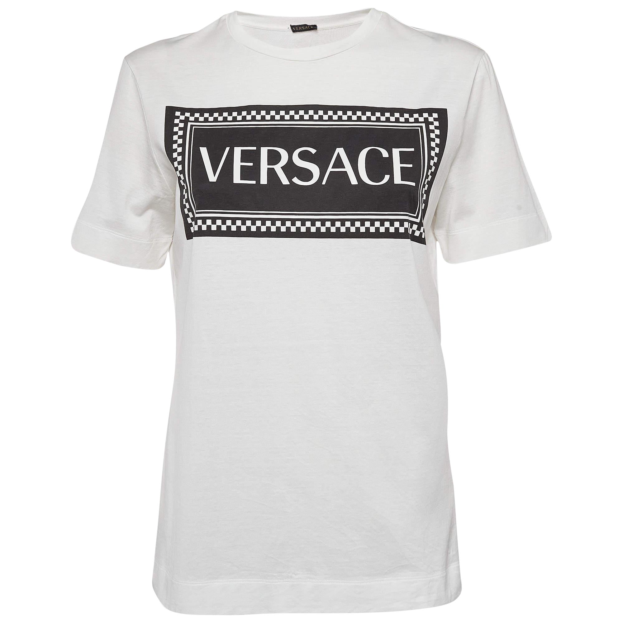 Camiseta de algodón con logotipo blanco Versace S