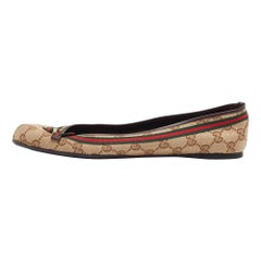 Gucci Beige/Brown GG Canvas Web Mayfair Ballet Flats Size 41
