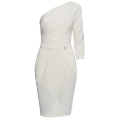 Elisabetta Franchi Weißes One-Shoulder-Kurzarm-Kleid aus Krepp M