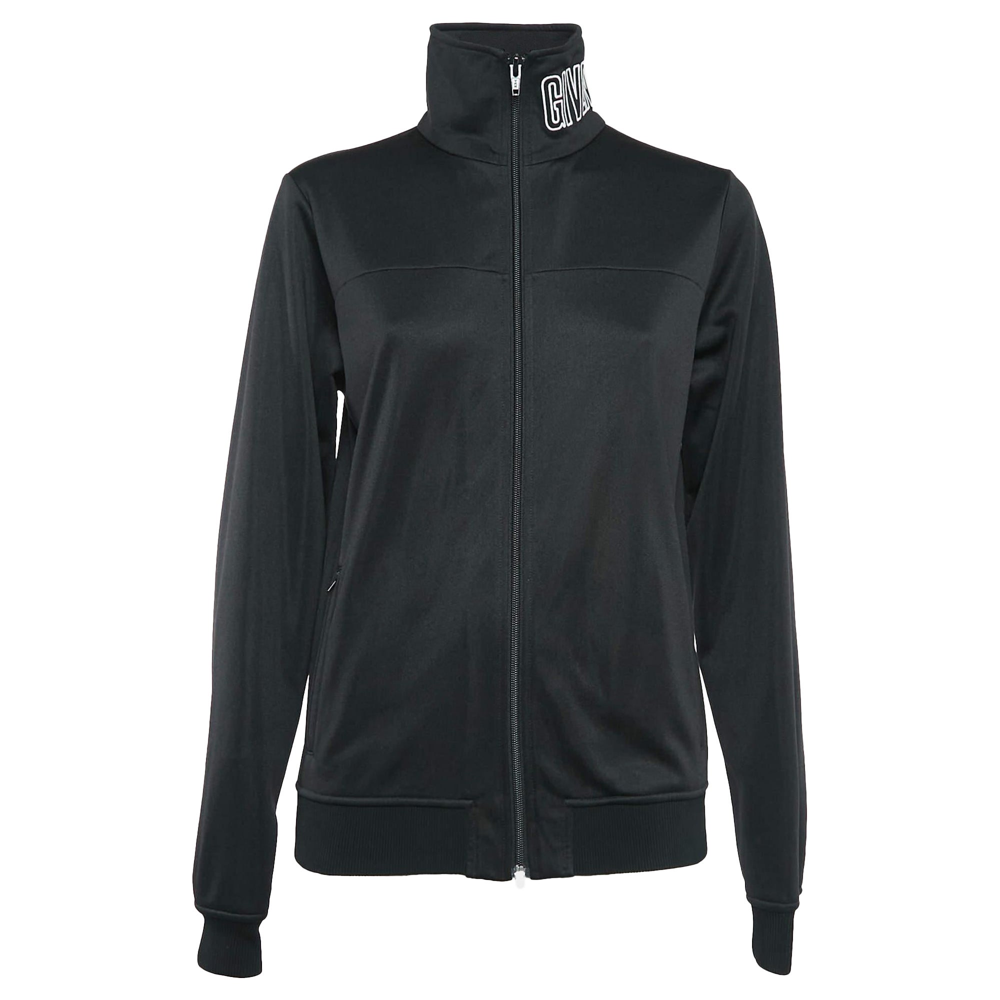 Givenchy Giacca nera sintetica con logo ricamato e zip sul collo M. I.
