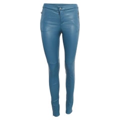 Gucci Pantaloni skinny in pelle blu S