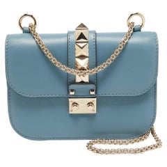 Valentino Blue Leather Small Rockstud Glam Lock Flap Bag