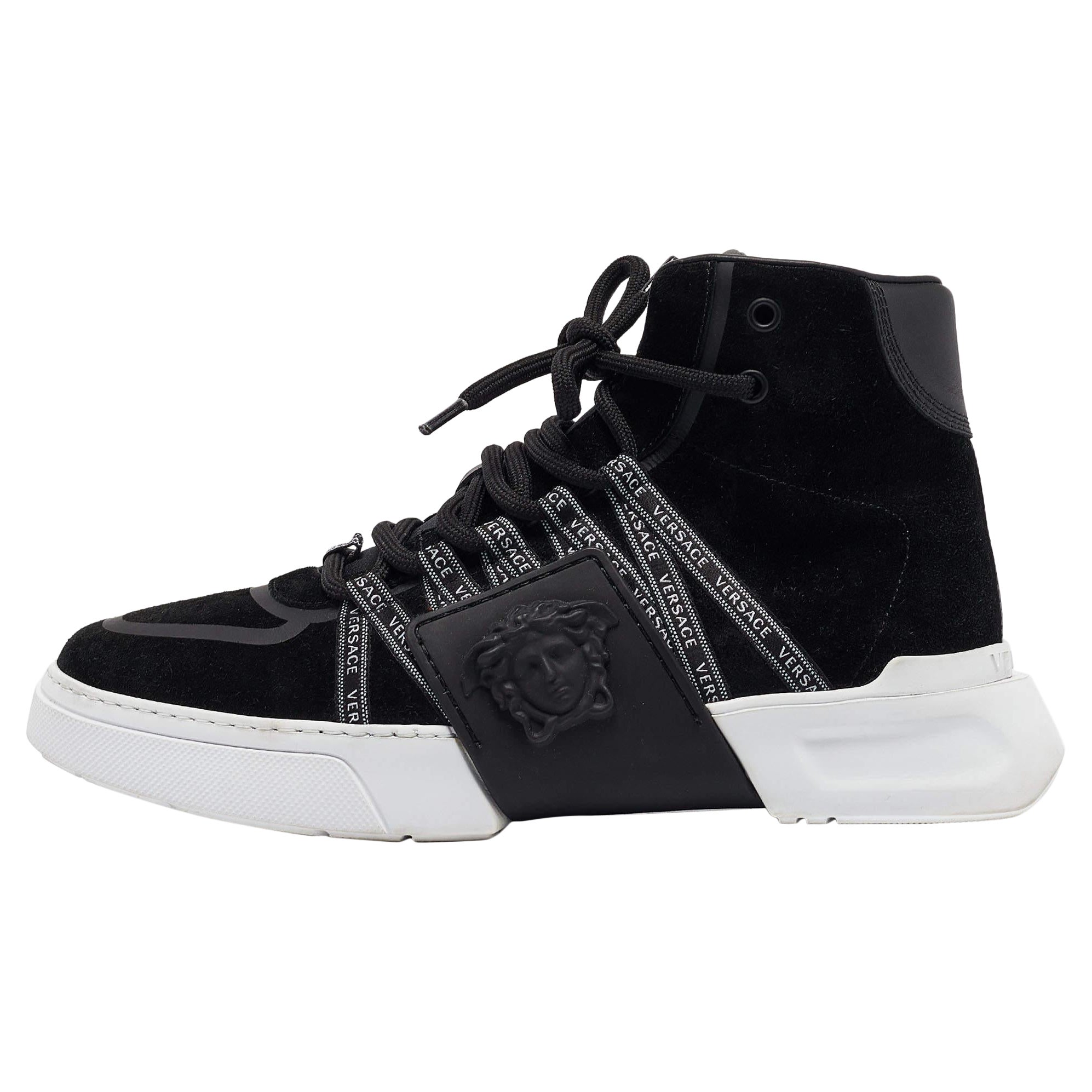 Versace Black Suede and Leather Medusa High Top Sneakers Size 39