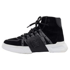 Versace Black Suede and Leather Medusa High Top Sneakers Size 39