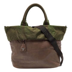 Prada Dark Beige Leather Vertical Tote