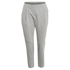 Brunello Cucinelli - Joggers Monili en tricot de coton gris avec détails en perles S