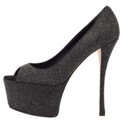 Giuseppe Zanotti Nero Glitter Suede Platform Peep Toe Pumps Taglia 39.5