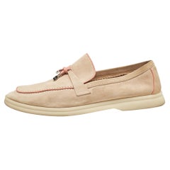 Loro Piana Mocasines de ante beige/rosa con charms de verano Talla 40.5