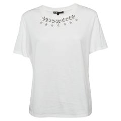 Maje White Studded Cotton Round Neck T-Shirt L