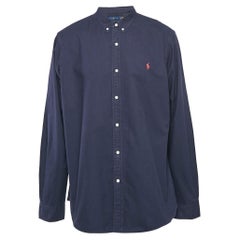 Ralph Lauren - Chemise boutonnée brodée de logo bleu marine XXL