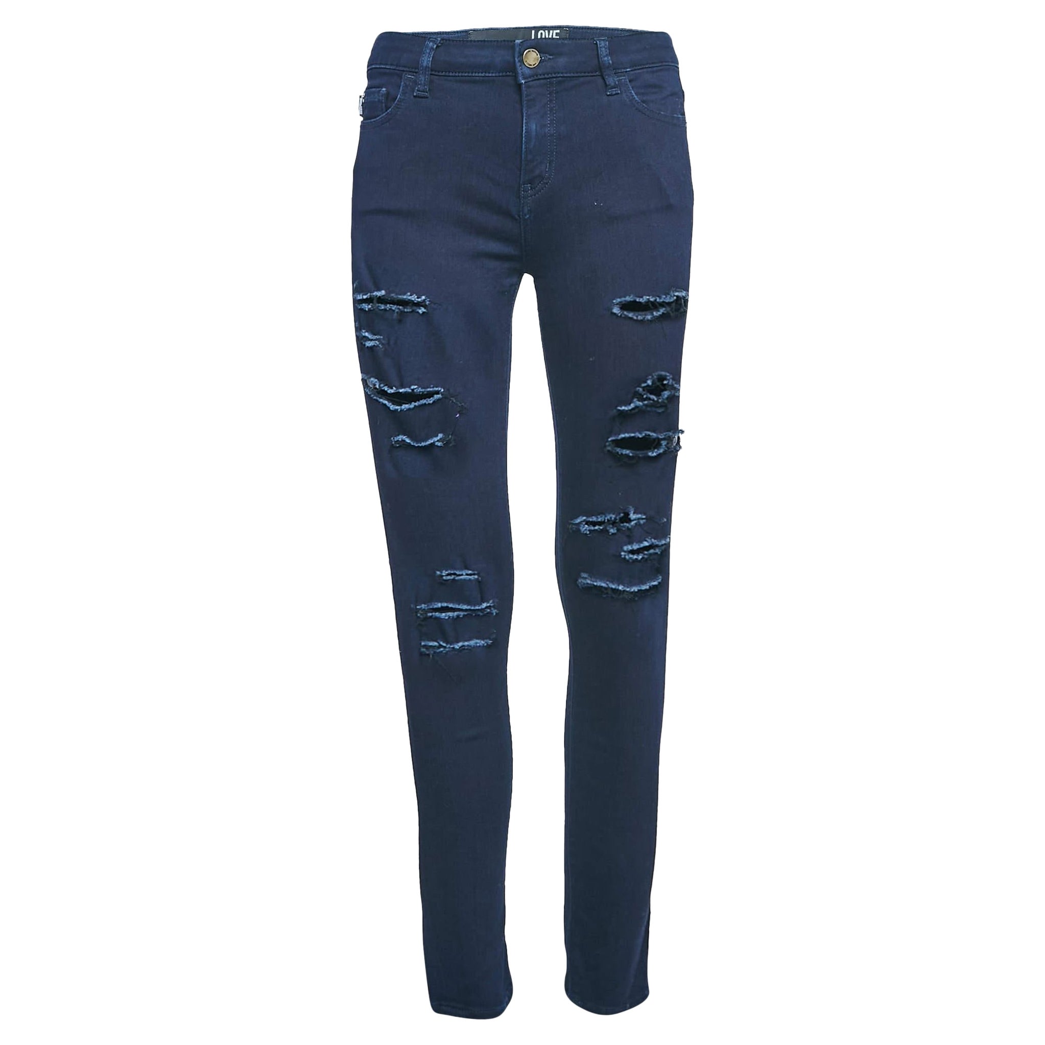 Love Moschino Jeans skinny bleu marine à carreaux taille M 29" en vente
