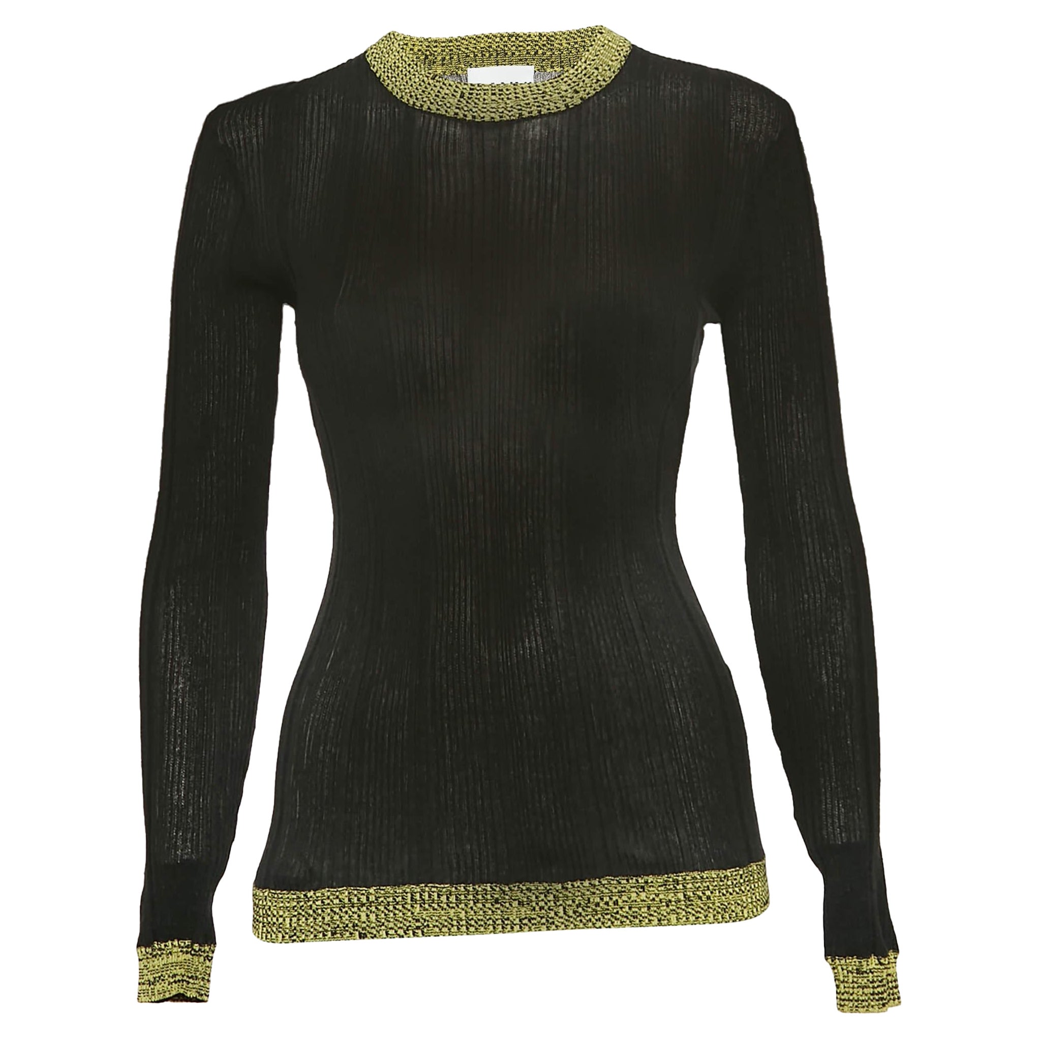 Ganni - Pull ras du cou en tricot côtelé texturé - Noir S