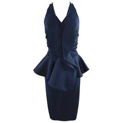 Givenchy Navy Stretch Dress with Ruffle Peplum