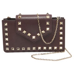 Valentino Burgundy Leather Rockstud Phone Case Chain Bag