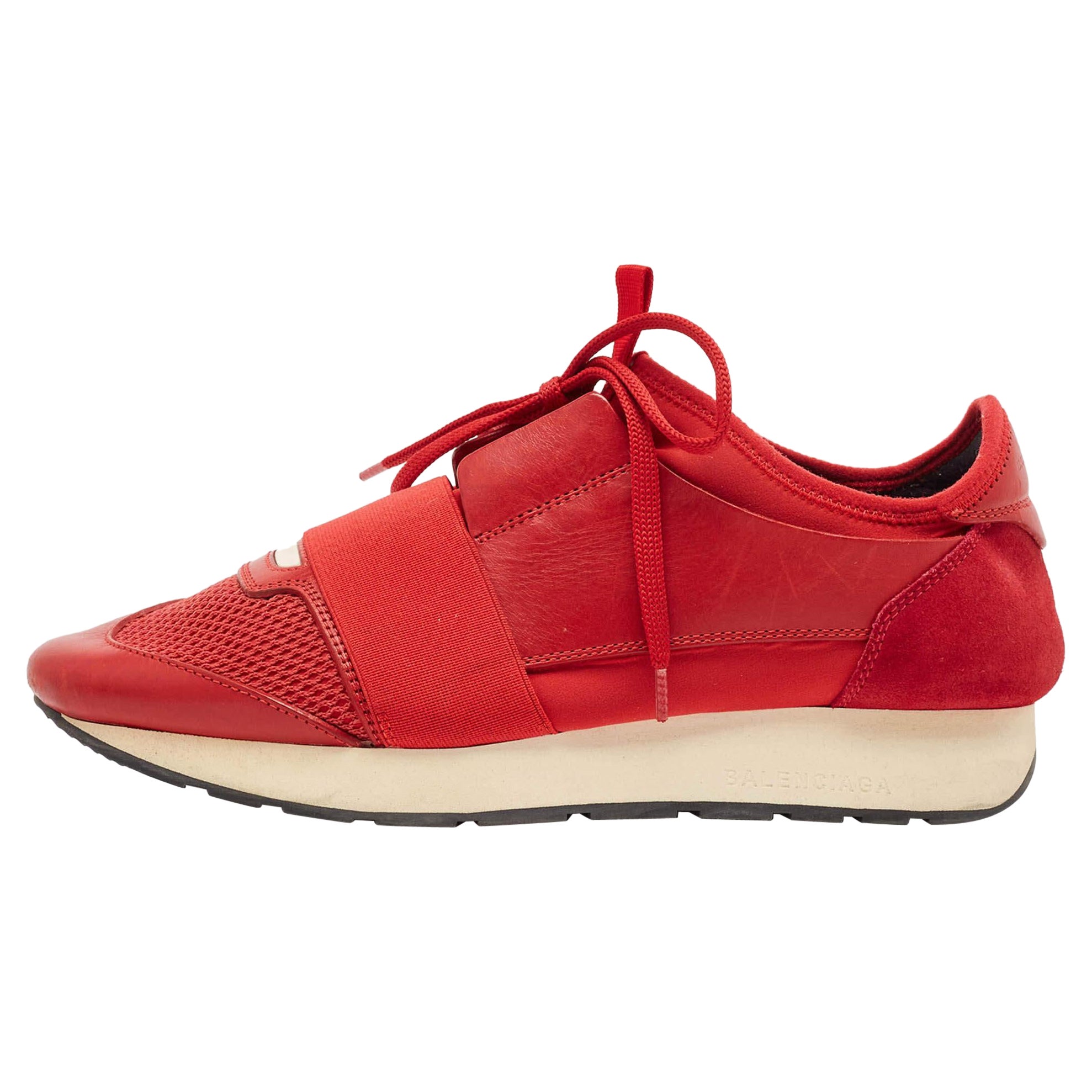 Balenciaga cuir rouge  and Suede Race Runner Lace Up Sneakers Size 38