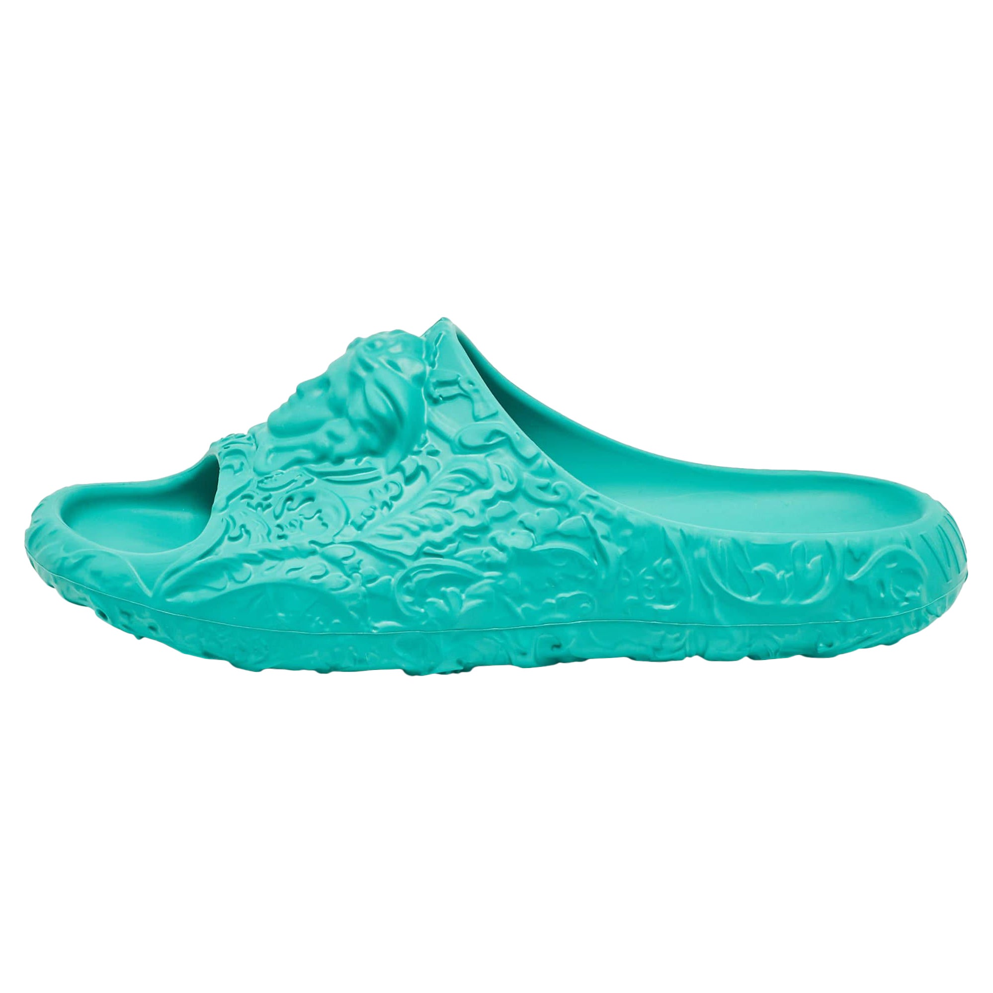 Versace - Scivoli da piscina in gomma con stampa barocca blu turchese e Medusa in rilievo - Taglia 43