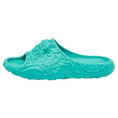 Versace Turquoise Blue Baroque Medusa Embossed Rubber Pool Slides Size 43