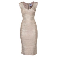 Herve Leger Metallic Pink Bandage Jersey Short Maira Dress S
