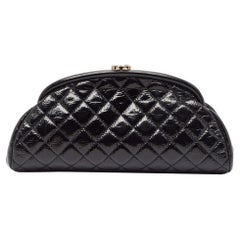 Chanel Black Quilted Patent Leather Kiss Lock Clutch