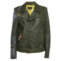 Etro Jacke mit grünem Blumendruck und Lederapplikationen-Detail M