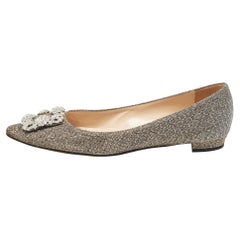Manolo Blahnik Gold/Silver Glitter Fabric Hangisi Ballet Flats Size 38