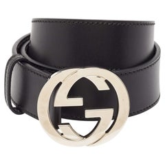 Gucci Black Leather Interlocking G Buckle Belt 80CM