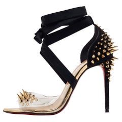 Christian Louboutin Black Suede and PVC Barbarissima Spike Wrap Sandals Size 38
