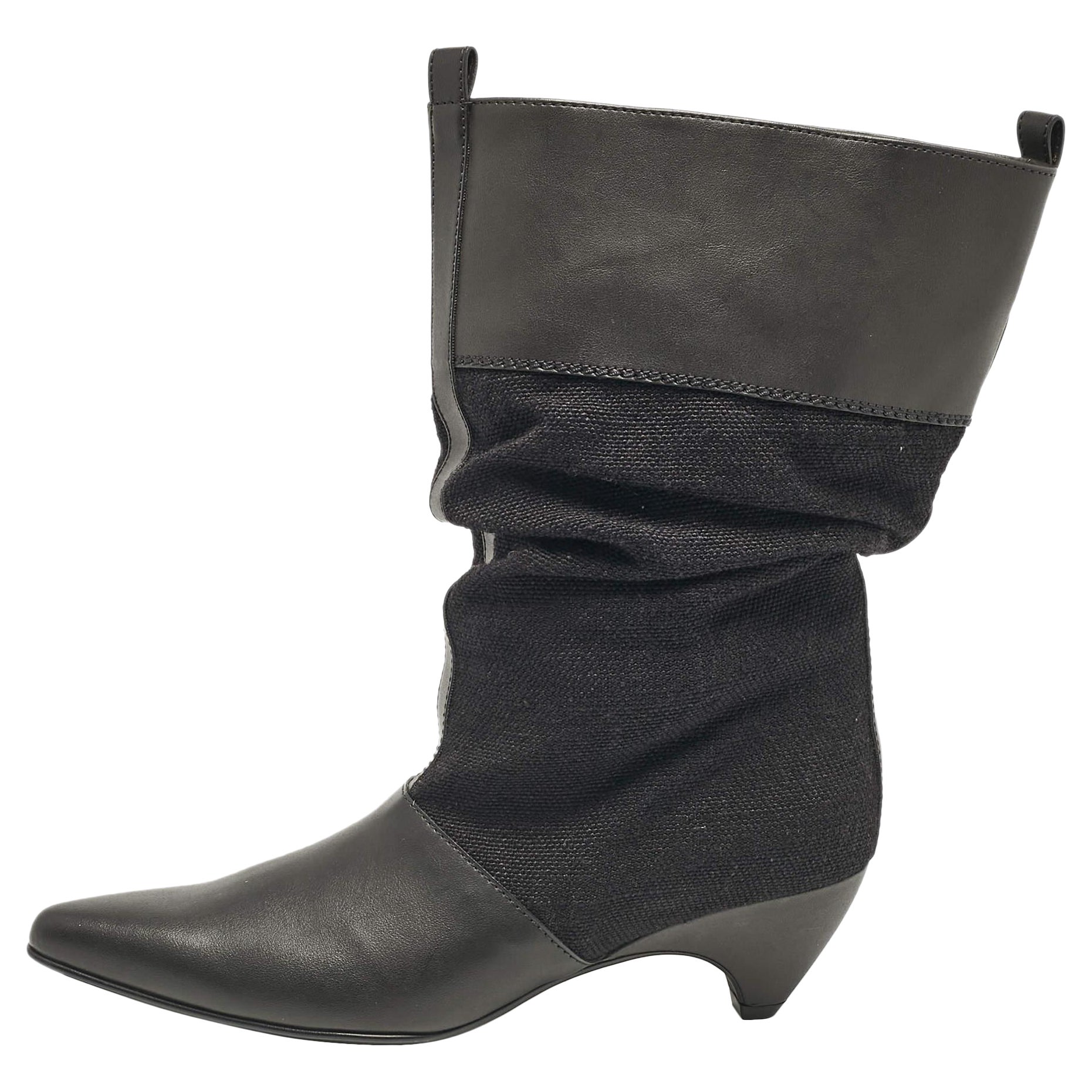 Stella McCartney Blck Canvas Faux Leather Pointed Toe Ankle Length Boots Size 36 For Sale