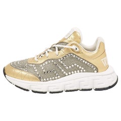 Versace Gold Glitter and Leather Trigreca Lace Up Sneakers Size 39
